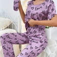 thumbnail image 5 of FUNDUFI Womens Pajamas Short Sleeve Laepl Valentine's Day Love Heart Printed Shirt Tops Pants 2Pcs Pajamas Set Soft Lightweight Loose Fit Sleepwear Sets Comfy Women's Pjs Sets, 5 of 8