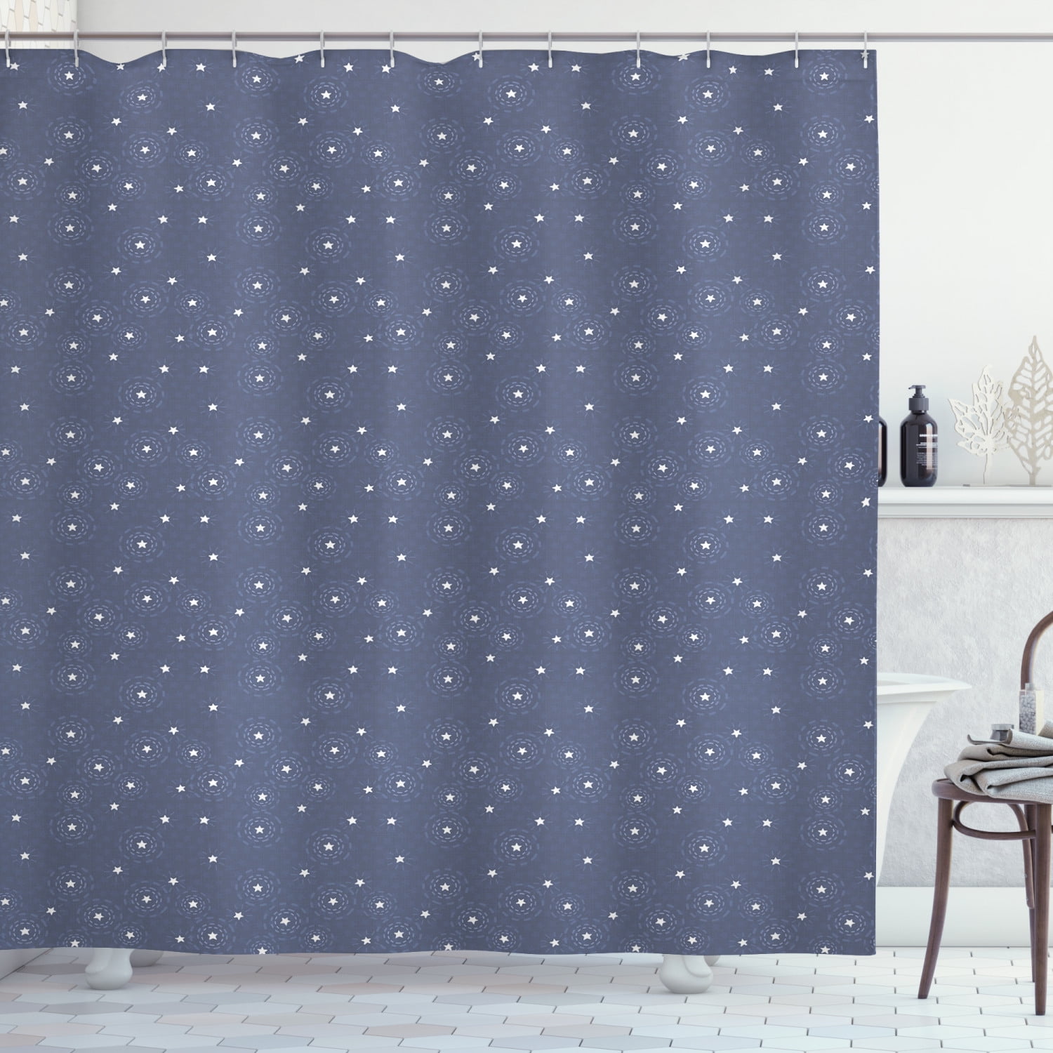Navy Blue Shower Curtain, Summer Night Sky with Messy Little White