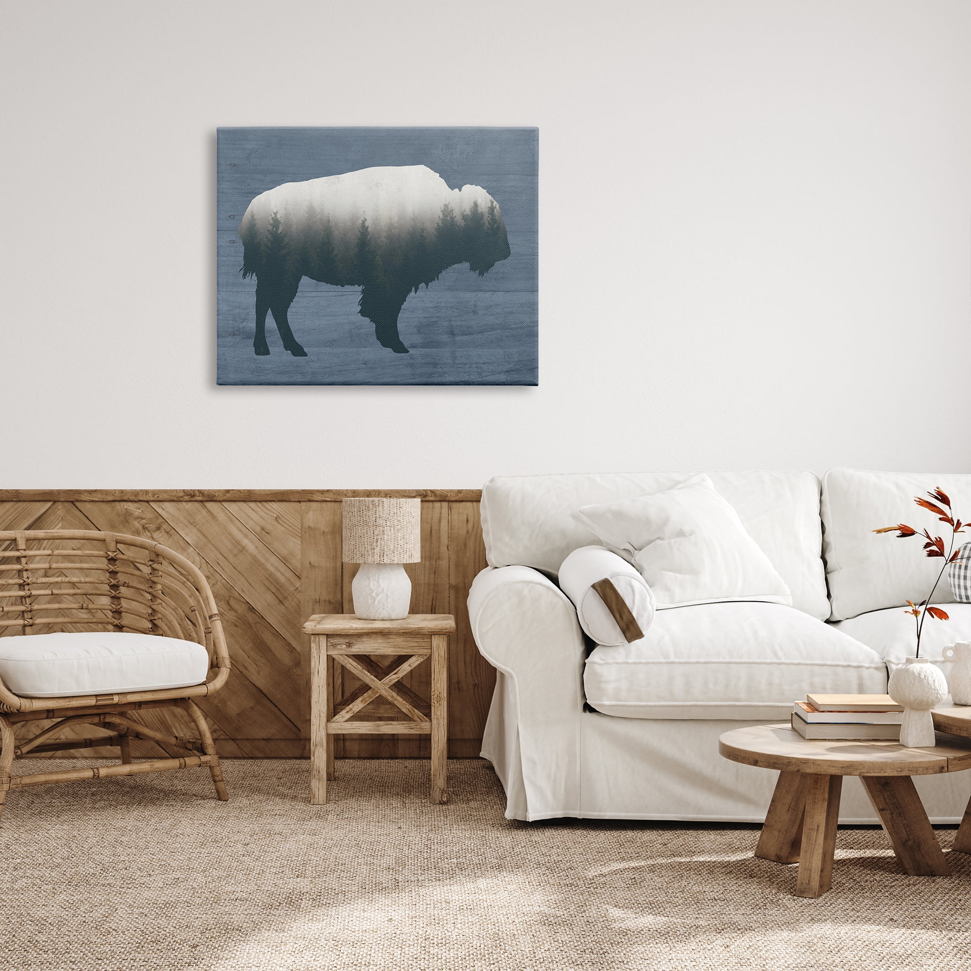 Stupell Industries Rustic Bison Shape Silhouette Forest Trees Pattern Graphic Art Gallery Wrapped Canvas Print Wall Art, Design by Lettered and Lined