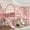 Pink + MDF+Metal + Full, variant on Luckynote Twin Loft Bed with Slide and Stairs, Playhouse Design with Storage Shelves, Metal Bed Frame, Space Saving House Loft Bed, Black
