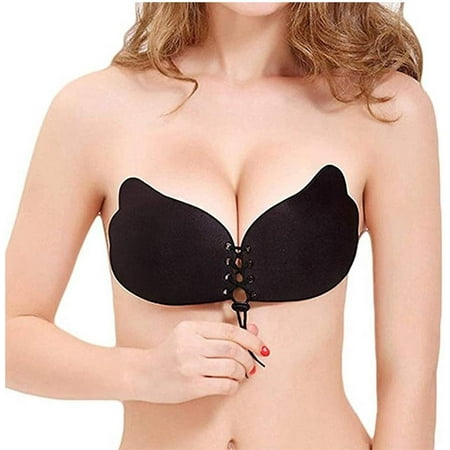 Iheyi Self Adhesive Bra Silicone Invisible Push-up Wire Free Strapless Backless Bras (A Cup  2 Blacks Style #8811)