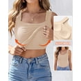 thumbnail image 3 of CHICME Womens Tank Tops With Built In Bras U-Neck Sleeveless Vest Elastic Slim Fit Shapewear Camisole Beige-L, 3 of 9