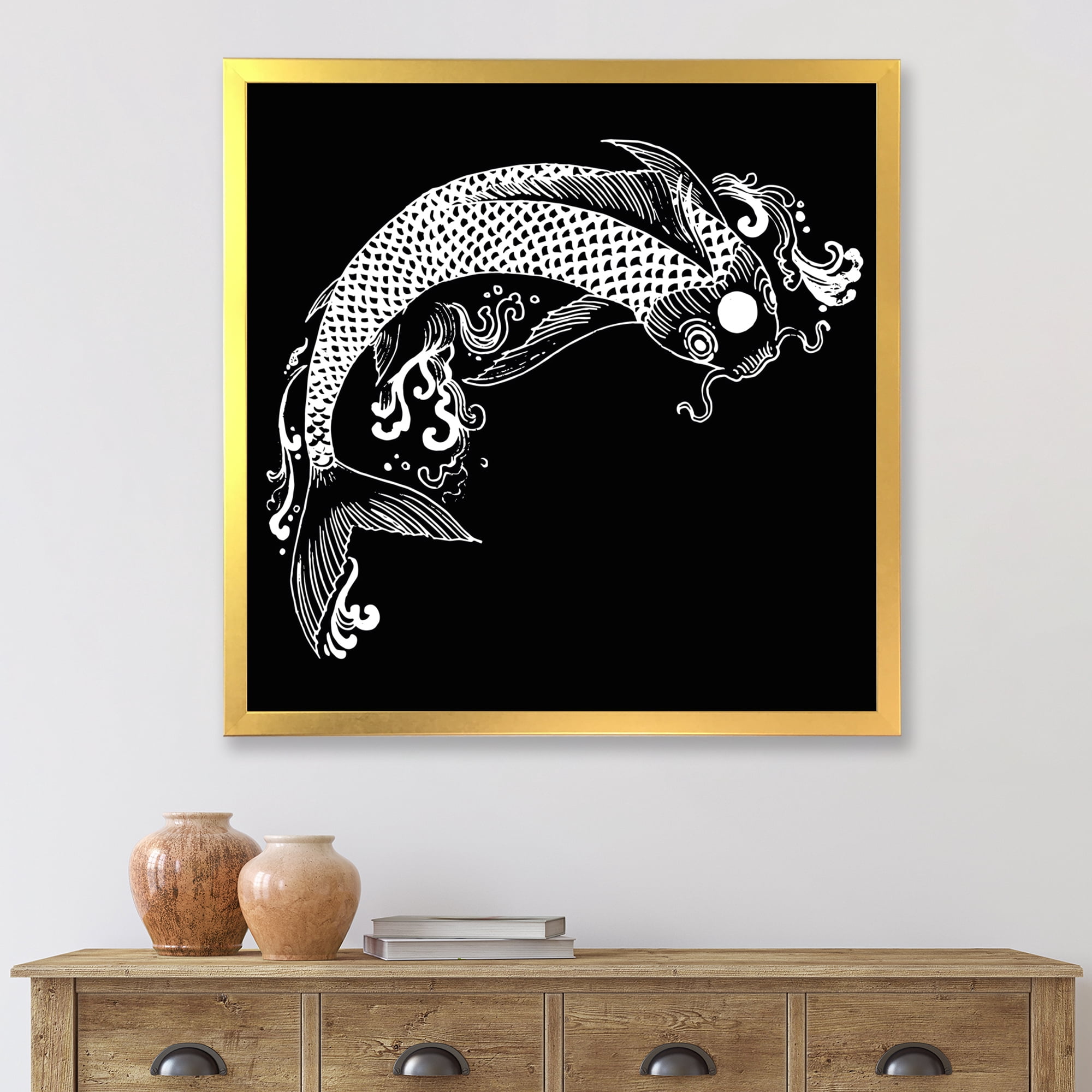 Designart 'Chinoiserie With Koi Fish I' Traditional Framed Art Print