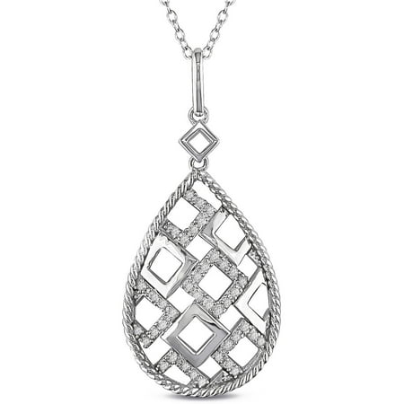 Miabella 1/4 Carat T.W. Diamond Sterling Silver Teardrop Pendant, 18