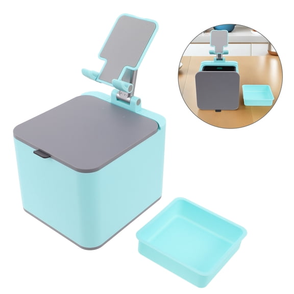 UPGRATOR Mini Trash Can: Desktop Trash Can with Phone Holder Portable and Versatile Mini Garbage Bin with Snacks Tray for Office Bedroom Kitchen and Car