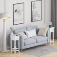 thumbnail image 2 of SSyao Tall End Table Set of 2, Narrow Side Table with Drawer and Shelf, Acacia Wood Nightstand for Living Room, 2-Tier Bedside Table for Small Space, No Assembly, White, 2 of 9