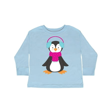 

Inktastic Cute Penguin Penguin With Ear Warmers Scarf Gift Toddler Boy or Toddler Girl Long Sleeve T-Shirt