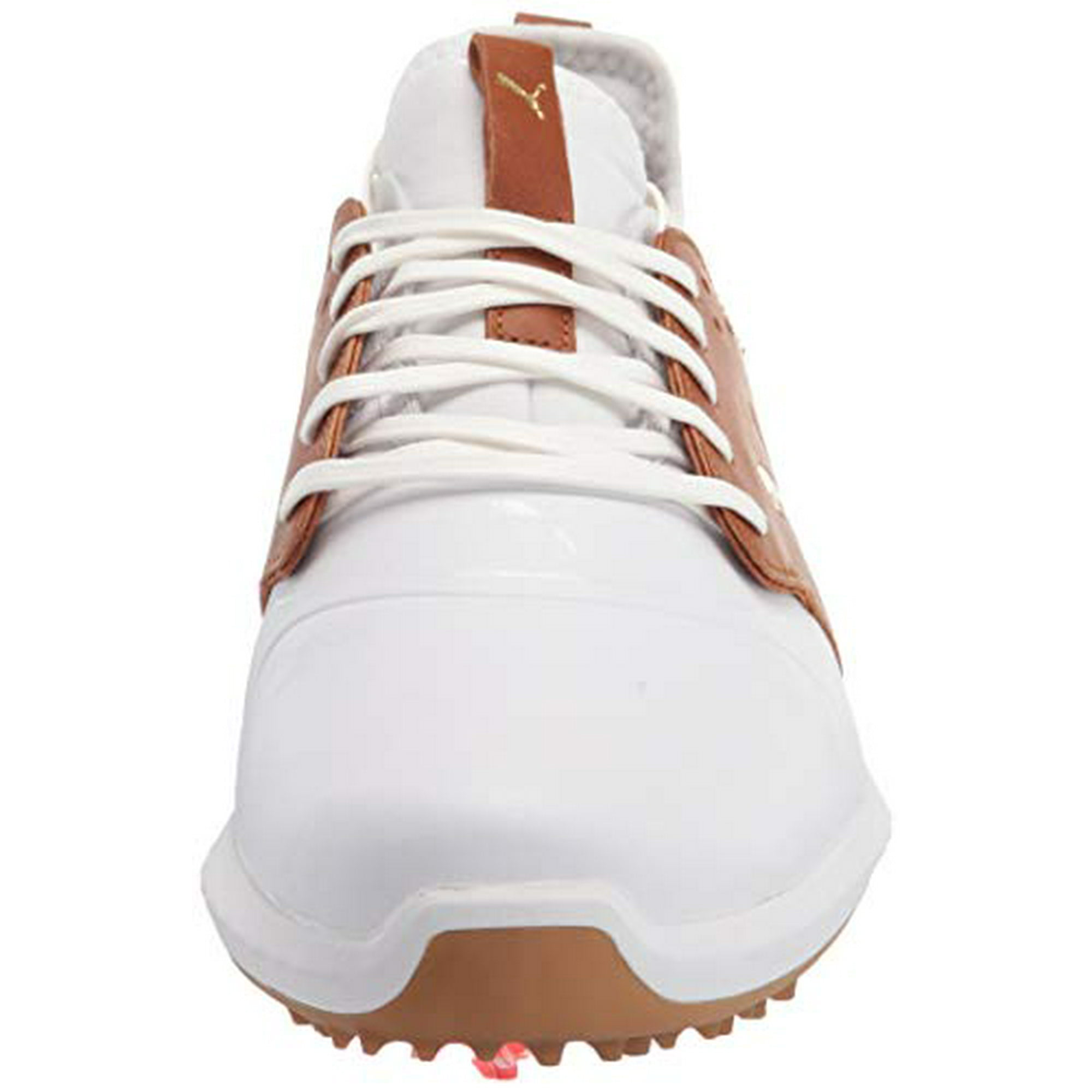Puma Men s Ignite Pwradapt Caged Crafted Golf Shoe Puma White Leather Brown Puma Team Gold 12 Walmart