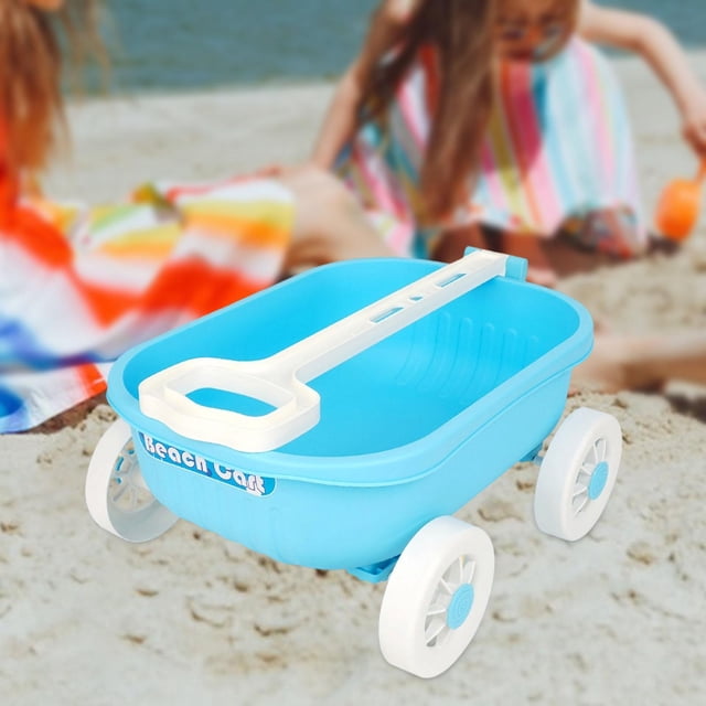 Carro de jardín de juguete con ruedas, resistente, para arrastrar, para arena, playa, para jardinería interior, patio, regalo de cumpleaños para niños azul
