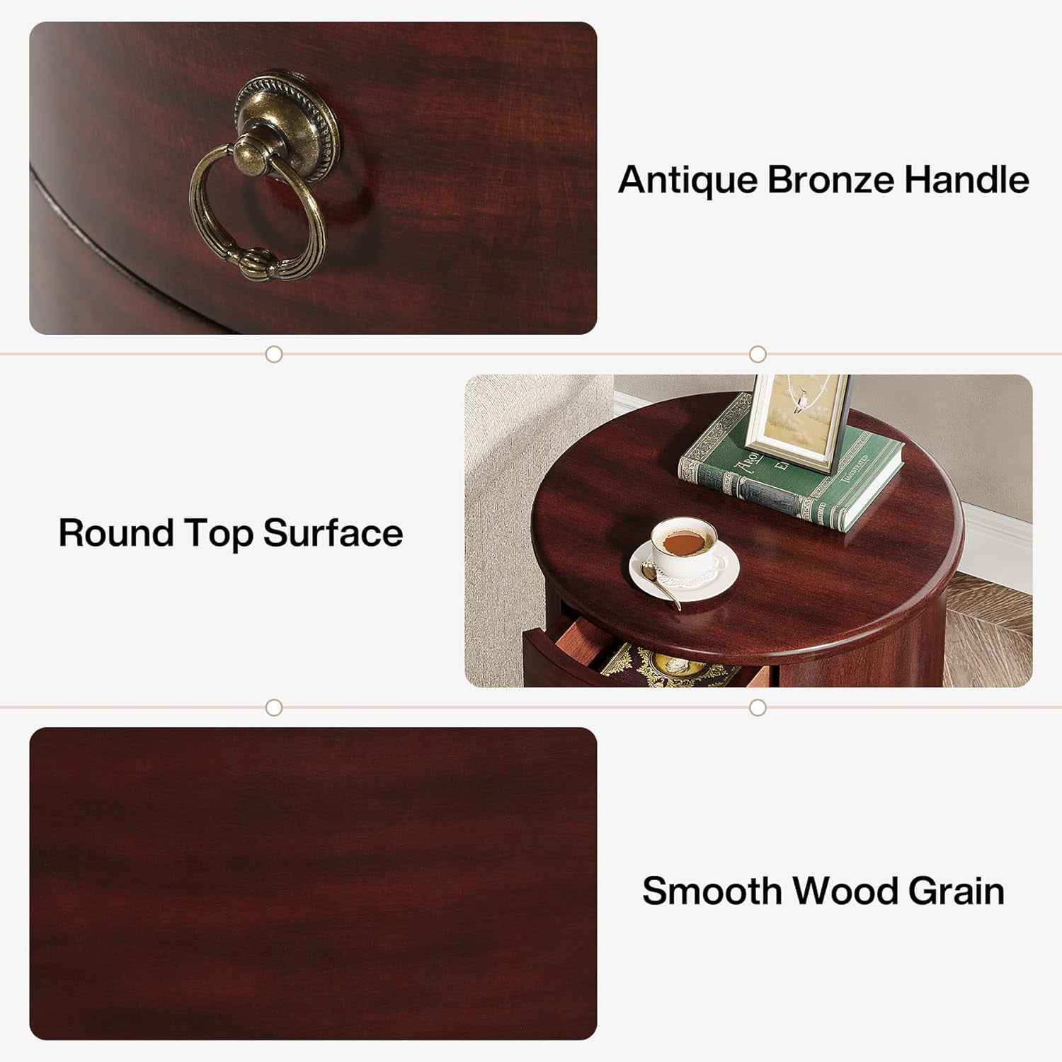 Tribesigns Solid Wood End Table, Round Side Table with 4 Drawers, Vintage Bedside Table Nightstand for Small Spaces, Living Room, Bedroom, No Assembly Required (2)