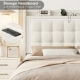 thumbnail image 5 of Homfa Queen Size Floating Bed with RGB LED Lights Charging Station, Velvet Upholstered Platform Bed with Storage Headboard, Off-White, 5 of 7