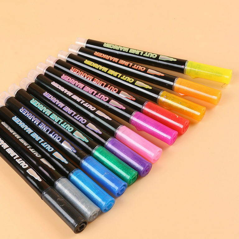 Metallic Markers Double Line Self Outline Pens 10 Shimmery Colors ys new