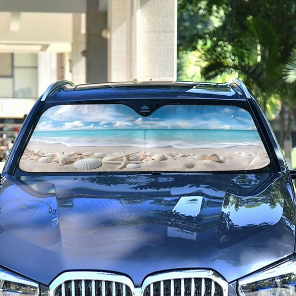 Beach Shells Sea Automotive Front Car Windshield Sun Shade Reflector Foldable for Front Fit for Cars Truck SUVs