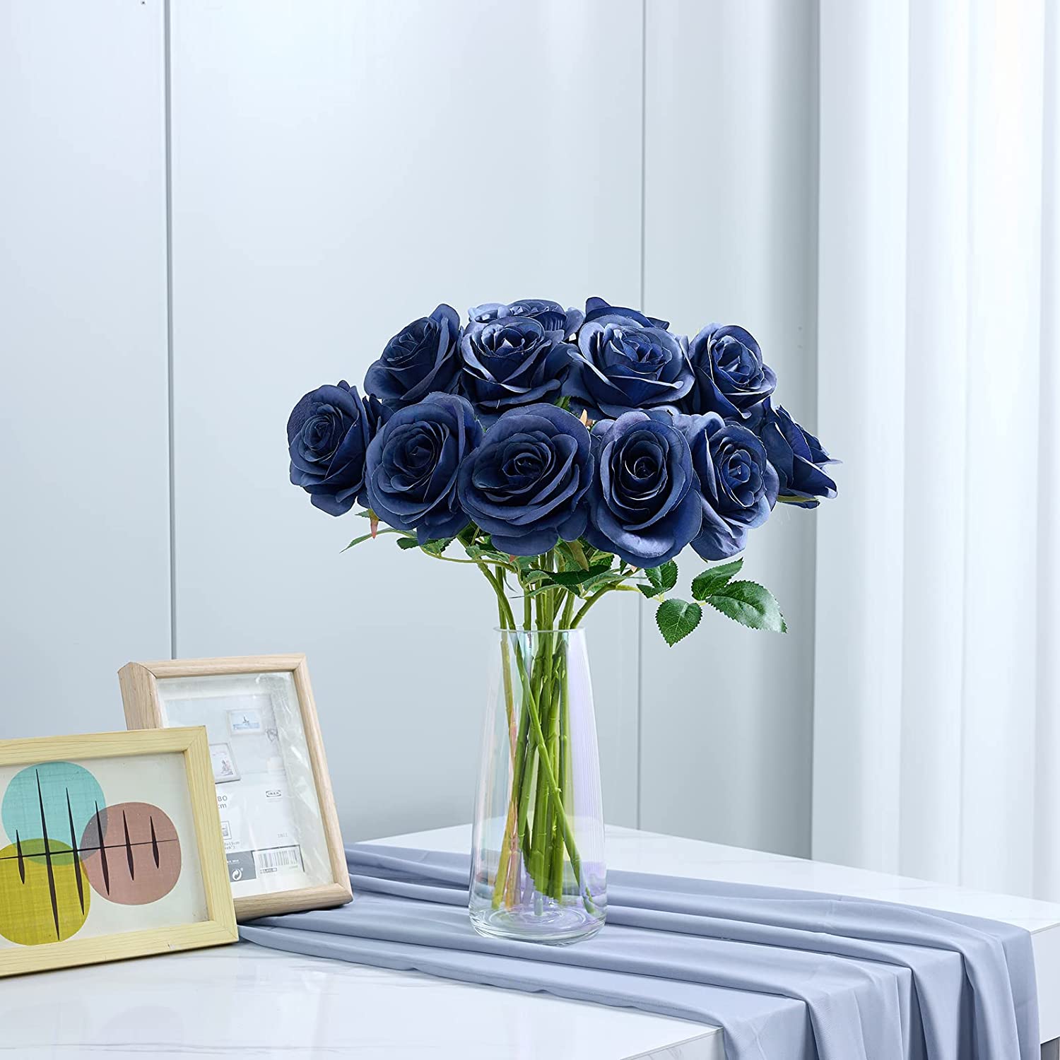 12PC Black Roses Artificial Flowers Fake Roses Silk Realistic Roses Bouquet Flowers with Long Stems for Wedding Home Party Centerpieces Decorations