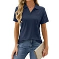 thumbnail image 3 of SLADYGLO Women V Neck Chest Pocket Short Sleeve Curved Hem Cutout Textured Top, 3 of 7