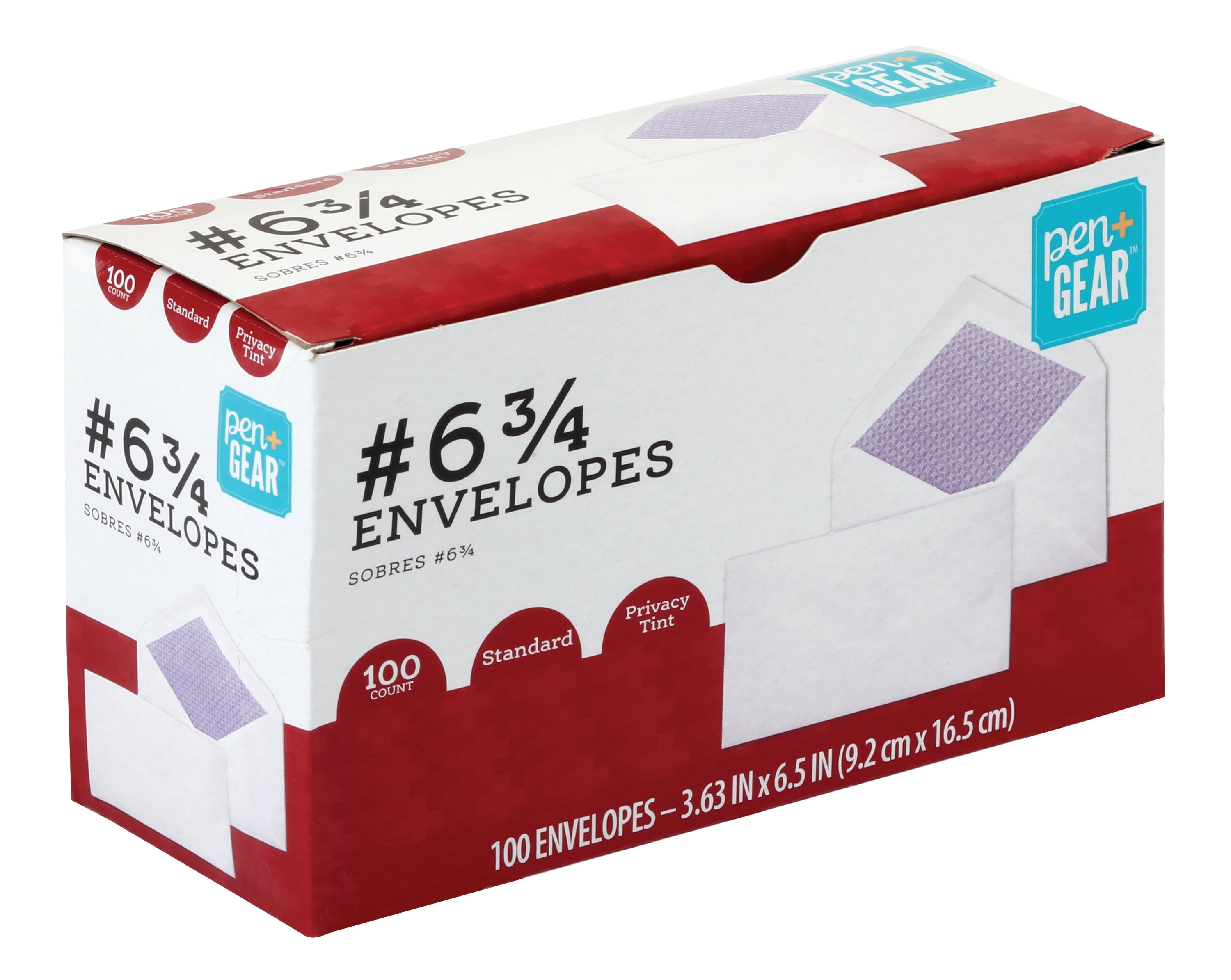 Pen+Gear Envelopes Size #6-3/4 (3-5/8" x 6-1/2"), 20 lb., White, Security, Gummed, 100-Count
