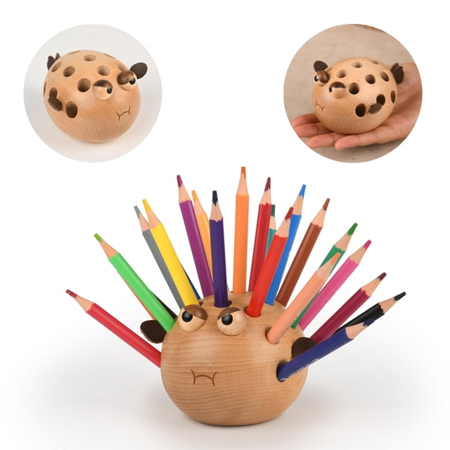 Soporte para bolígrafos Damuzhi, madera con forma de pez globo, accesorios de escritorio