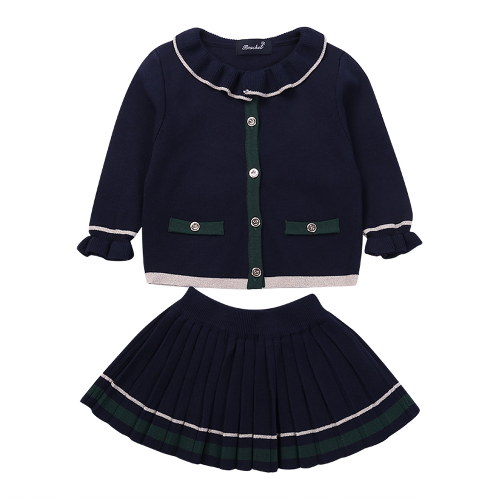 FOCUSNORM 2-piece Little Girls Dress Set Long Sleeve Top and Short Skirt