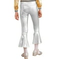 thumbnail image 6 of YONGHS Kids Girls Shiny Dance Trousers Ruffle Hem Bell-bottom Jazz High Waist Long Pants Silver 16, 6 of 6