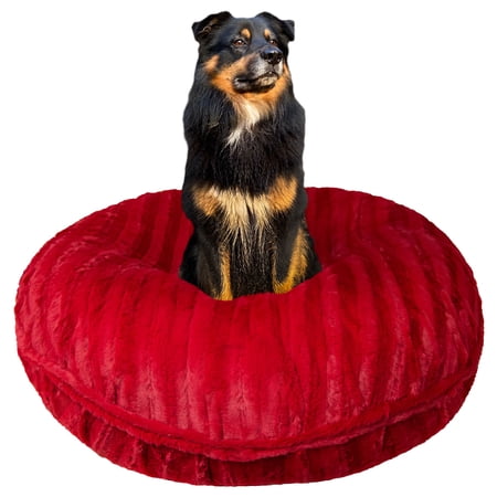 Bessie and Barnie Signature Short Shag Red Rabbit Luxury Extra Plush Faux Fur Bagel Pet/ Dog Bed
