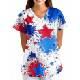 thumbnail image 2 of Women 250 Anniversary Scrub Shirt American Flag Print Independence Day Patriotic Star V Neck Tops Short Sleeve Classic Fit Workwear Nursing Uniforms with Pockets, #01 Vermilion, M, 2 of 5