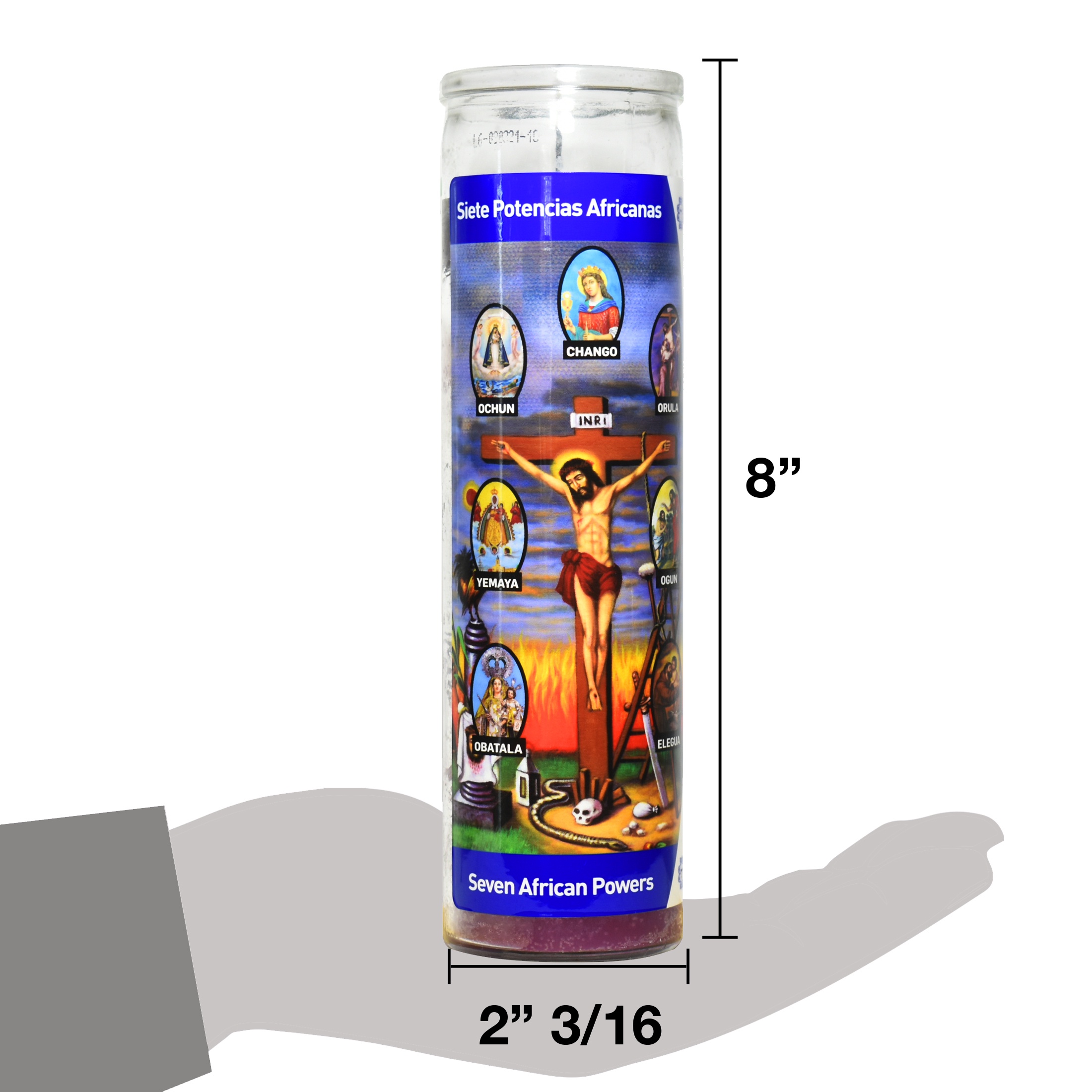 Luminaria Siete Potencias Africanas 7 Colors Unscented Religious Candle in Glass, 8 inches Tall