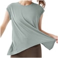 thumbnail image 2 of Lixiuxyad Women's Hip Covering Quick Drying Sports Top Sweat Absorbing Short Sleeved Yoga Suit Loose Yoga Cover Up Womens Summer T Shirts,Blue S, 2 of 7