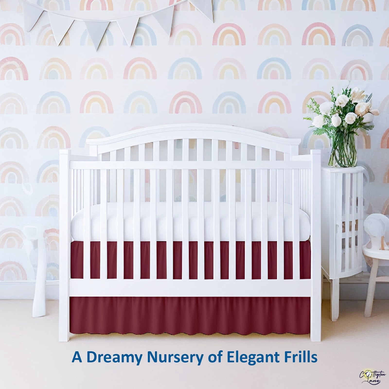 Burgundy Skirt Dust Ruffle  Soft & Durable Bedding For Or Fits Standard 28" X 52" With 14" Drop Classic Ruffled Design
