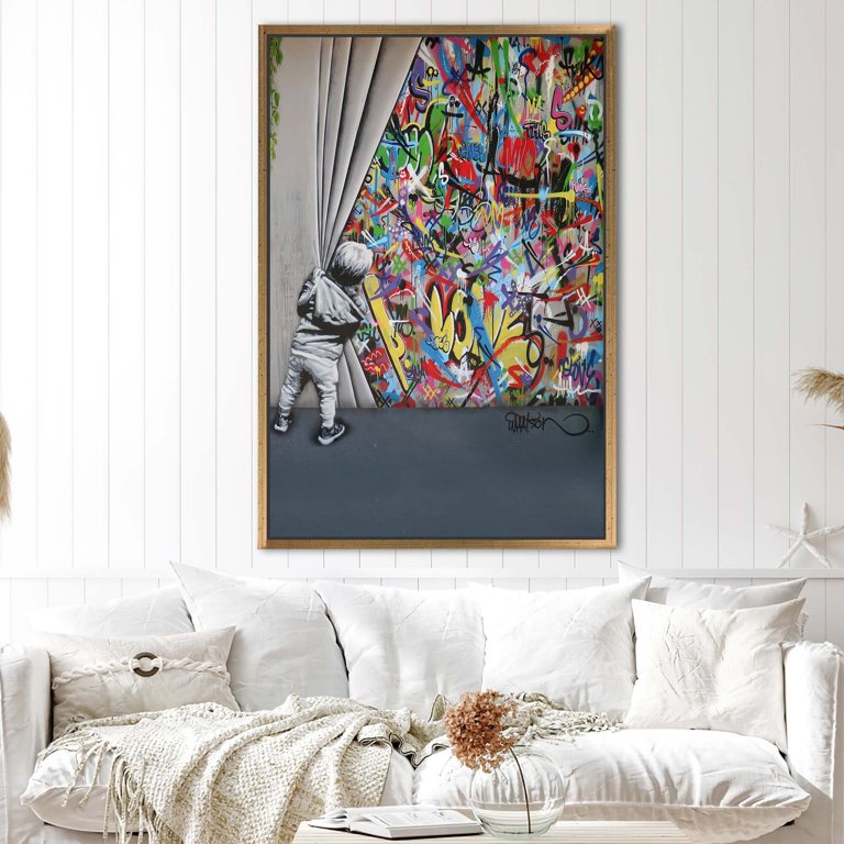 Abstract Art Canvas, Banksy Art, Behind the Curtain Art Canvas