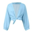 thumbnail image 4 of Lixiuxyad Womens Open Front Cardigan Women's Comfortable Small Sweetheart Top Ruffle Flare Sleeve Solid Chiffon Small Shawl Cardigan,Blue, 4 of 4