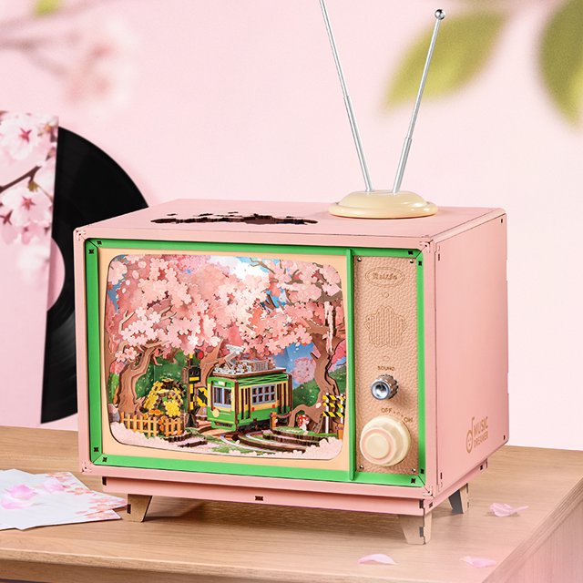 Rolife Vintage TV 3D Puzzle Wooden Sakura Dreamy Tour LED Budding