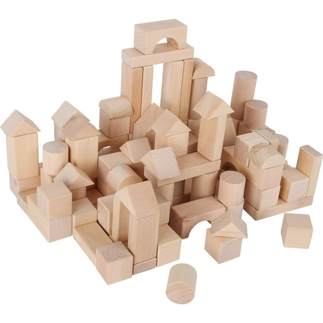 100 Blocs de Construction en Bois Naturel, Blocs de Formes Différentes, dès 3 Ans