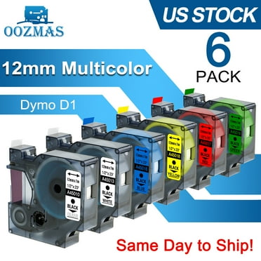Oozmas 6PK Compatible for DYMO D1 45013 S0720530 45010 45016 45017 45018 45019 12mm Black on White/Clear/Yellow/Red/Blue/Green Label Maker Tape for LabelManager 160 280 Label Maker