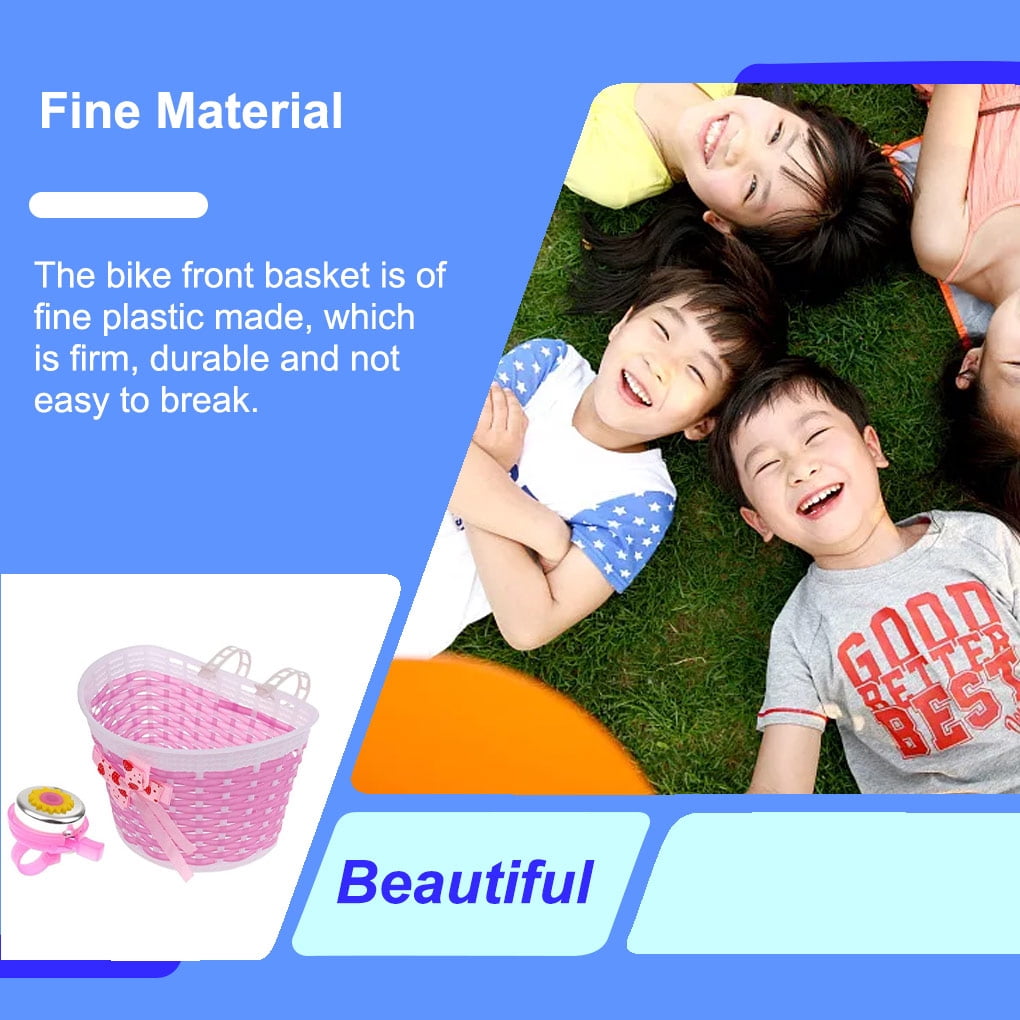 TureClos Plastic Children Bicycles Basket Detachable Colorful Lovely Replacement Outdoor Cycle Holder Accessories with Bell