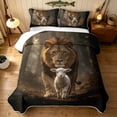 thumbnail image 2 of Manfei Woodland Wildlife Quilt King, Bible Sheep Lion King Coverlet Set, Dark Brown, Black Reversible, 3pcs, 1 Bedspread and 2 Pillowcases, 2 of 7