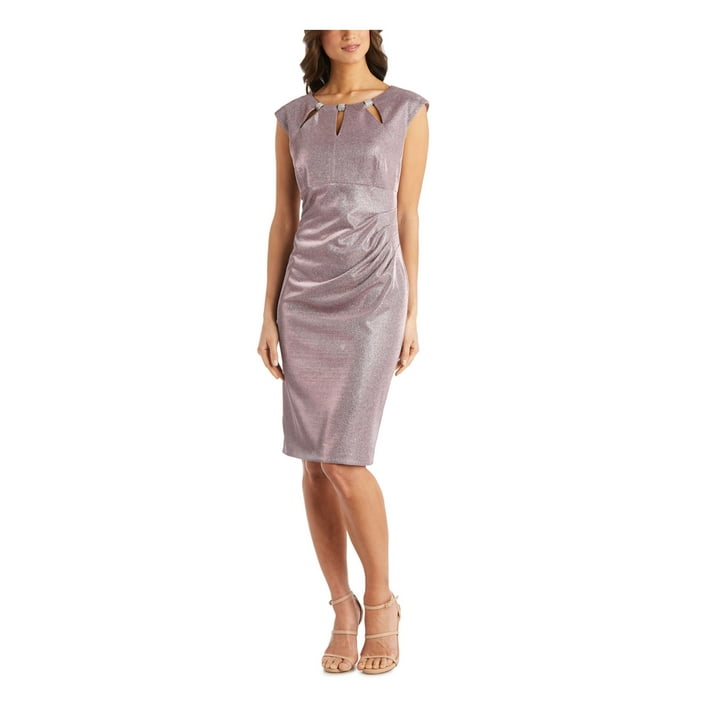 R&M RICHARDS Womens Pink Stretch Zippered Embellished Metallic Cutout