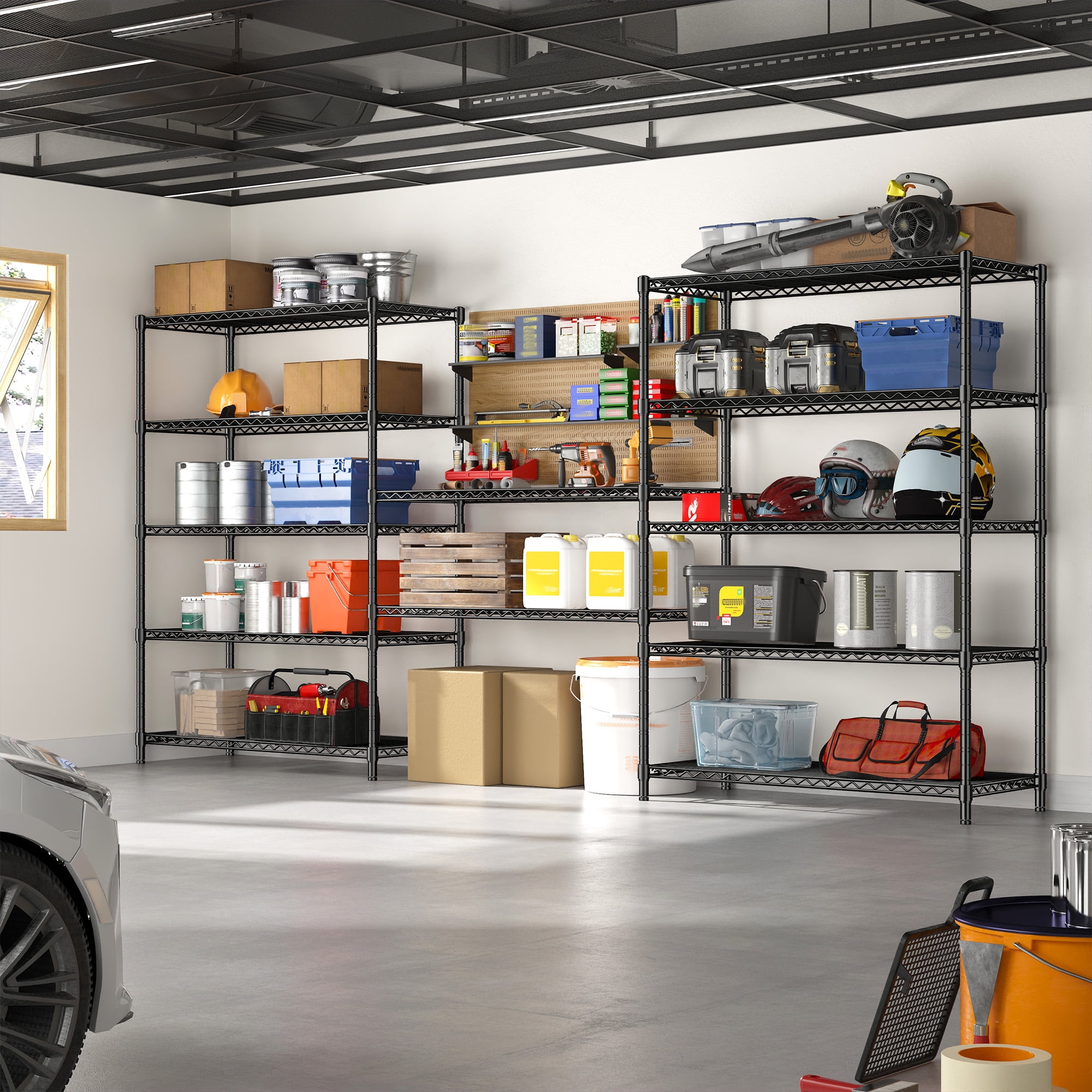 REIBII 71"H Wire Shelving Storage Shelves Metal Shelves for Storage,35.4"Wx13.7"D,Adjustable 5-Tier Garage Shelving Heavy Duty Storage Rack Pantry Shelf Kitchen Shelving,Black