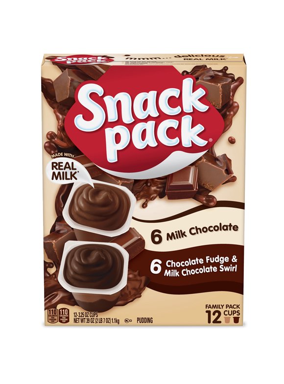 Snack Pack Chocolate Fudge Milk Chocolate Swirl & Chocolate Pudding Cups, 12 Pack