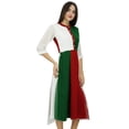 thumbnail image 1 of Bimba Femmes Classique Mandarine Col Shift Tricolore Midi Été Chic Robes, 1 of 7