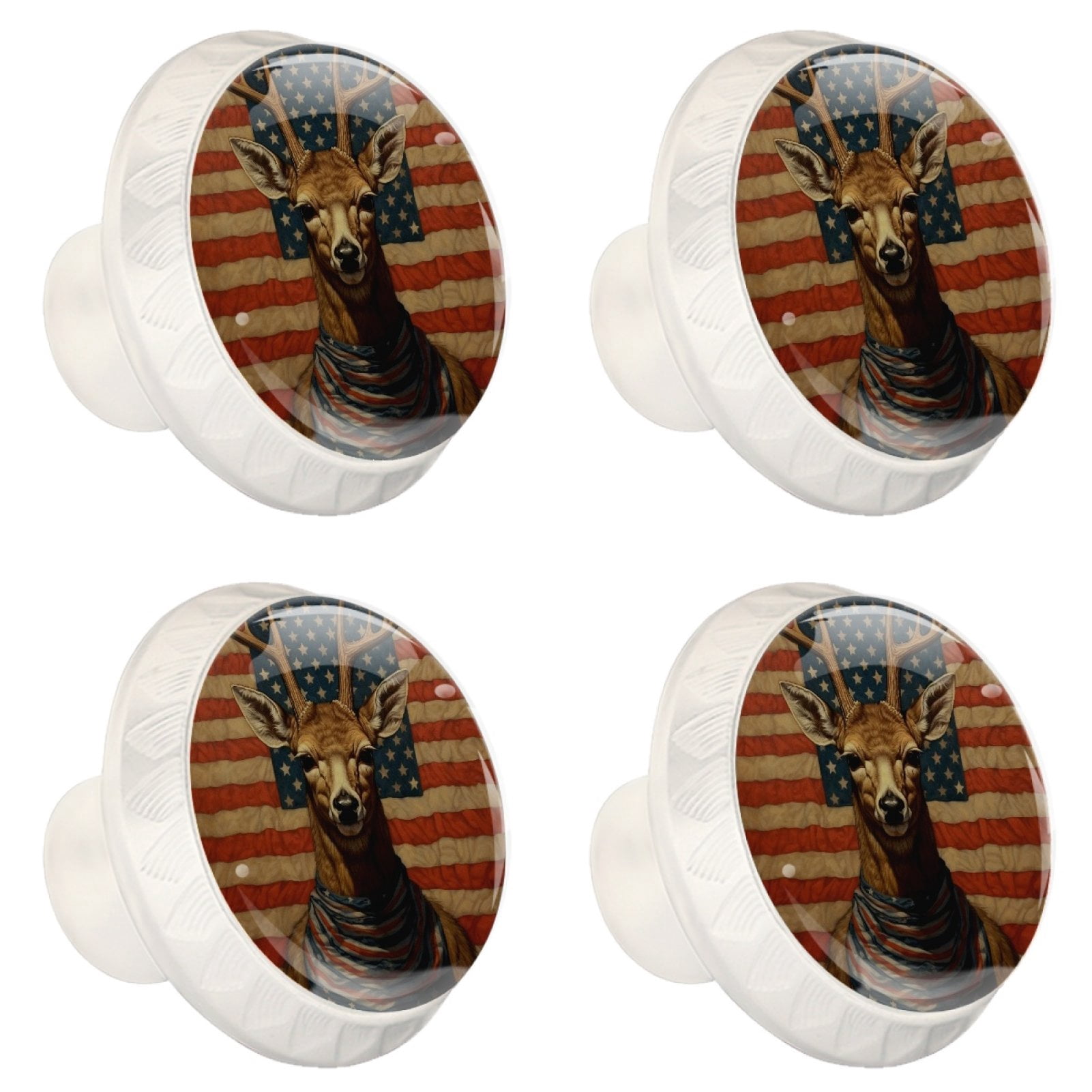 4 Pcs Deer and American Flag Knobs for Kitchen Cabinet Cupboard Dresser Bookcase Drawer Pulls Handles Round Home Decor