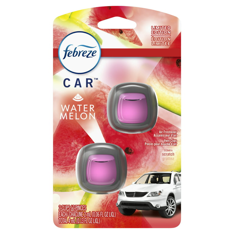Febreze Car Air Freshener Vent Clip Watermelon Scent, .06 fl oz, Pack of 2  