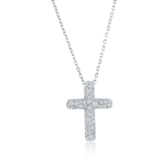 Beaux Bijoux Sterling Silver Cross Pendant Necklace for Women - Pave Simulated Diamond CZ Cross Necklace - Religious Necklace for Communion, Baptism & Confirmation