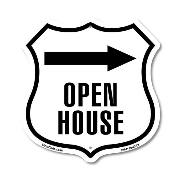 Open House Right 12 inch X 12 inch Shield-Shaped Rust-Free Aluminum Metal Sign Weather Resistant Made in the USA