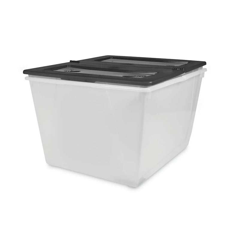 16 Gallon/60 L Storage Tote With Folding Lid, Frost/Black (4 units