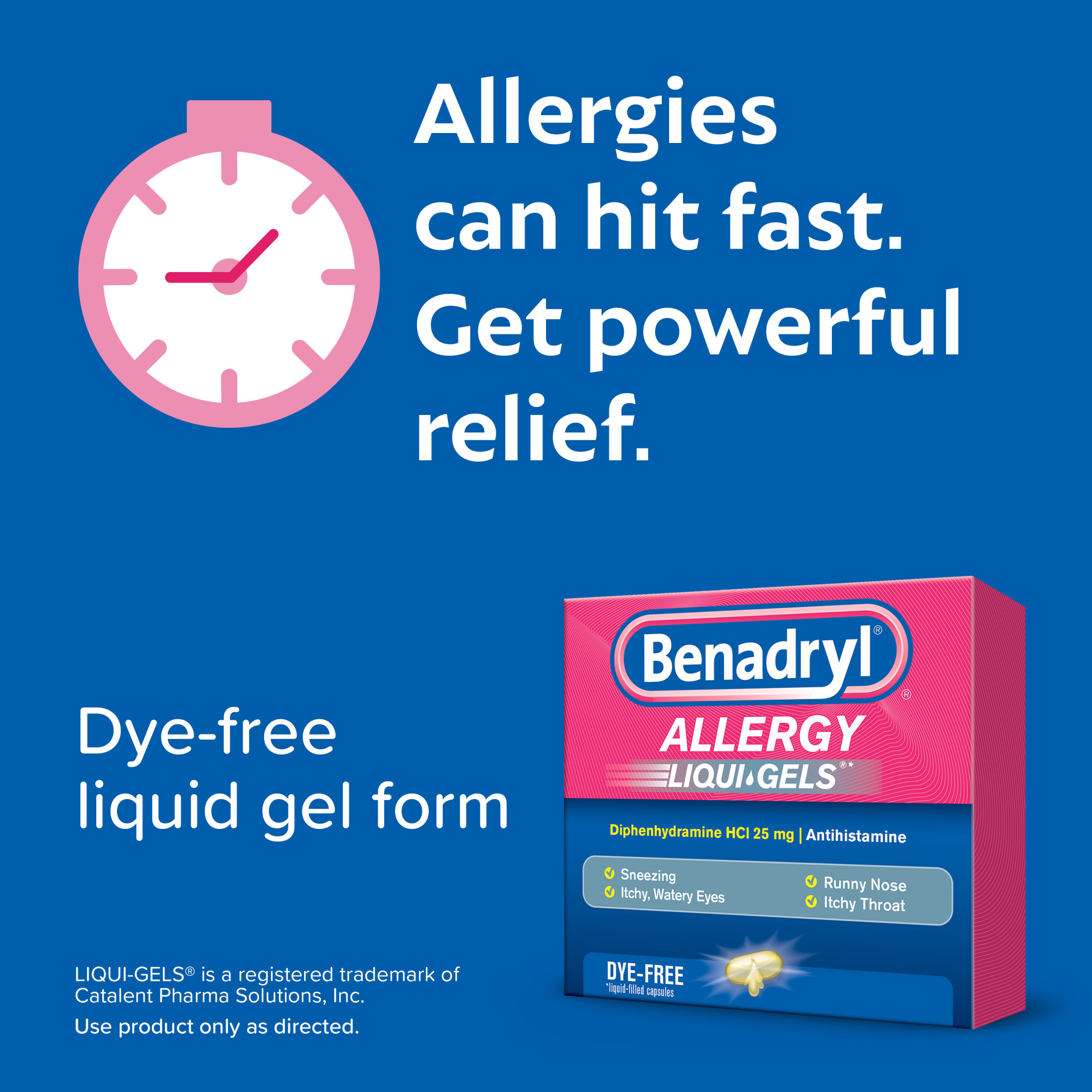 Benadryl Liqui-Gels Antihistamine Allergy Medicine, Dye Free, 24 Ct - image 2 of 7