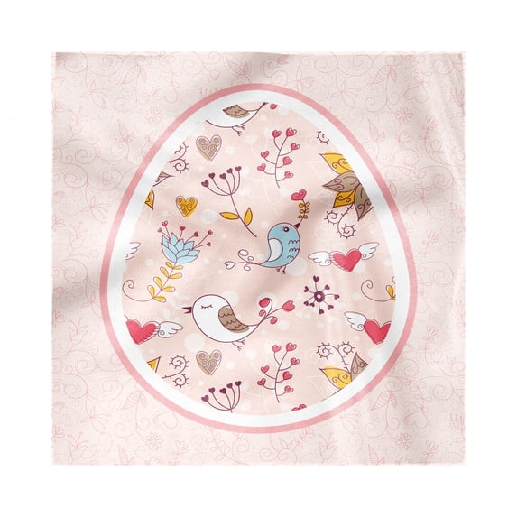 Floral Decorative Satin Napkins Set of 4, Tones Botanical Art with Birds and Flowers in Egg Shaped Frame, Square Fabric Party & Dinner Napkin, 12", Rose Multicolor, by Ambesonne