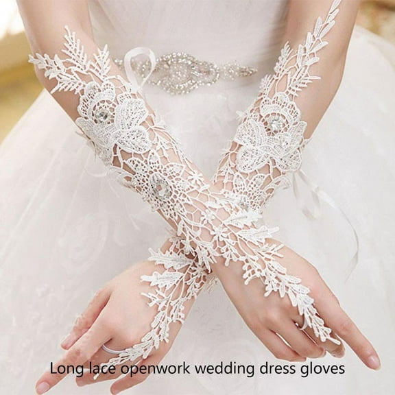 Elegant White Lace Long Wedding Gloves for Bride Crystal Fingerless Elbow Long Bridal Gloves Accessories Lace Crystal Women’s Wedding Gloves Fingerless Elbow Bridal Gloves Floral Ivory Wedding Gloves