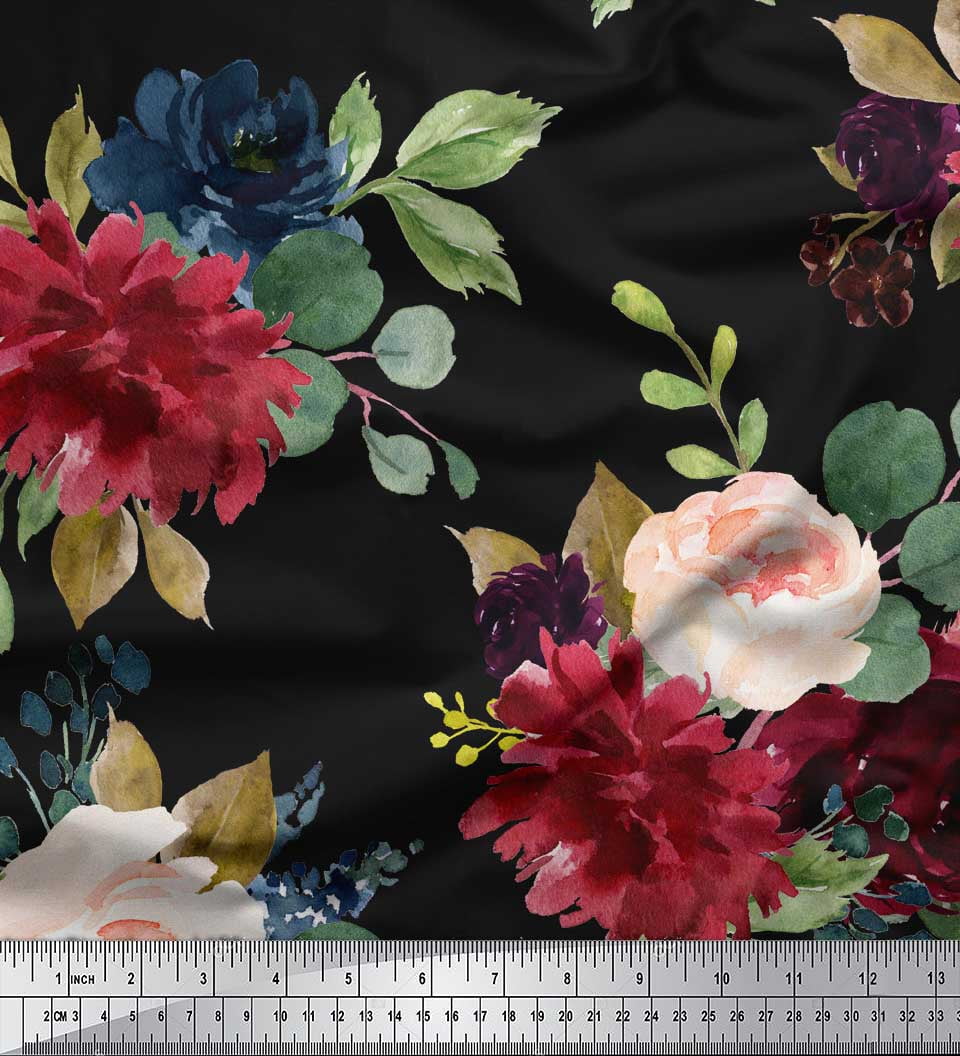 Soimoi Black Georgette Fabric - 42" Wide Floral Print Fabric By The Yard