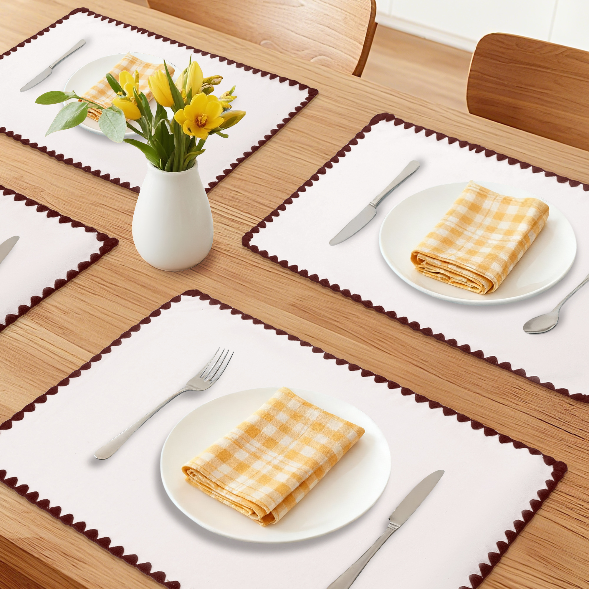 Unique Bargains Farmhouse Set of 4 Linen Placemats for Dining Table Decor Brown