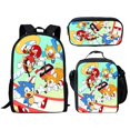 thumbnail image 1 of El conjunto de mochila transfronteriza de Sonic Anime para estudiantes de primaria incluye bolsa de almuerzo y estuche para lápices, material de nailon duradero, 1 of 5